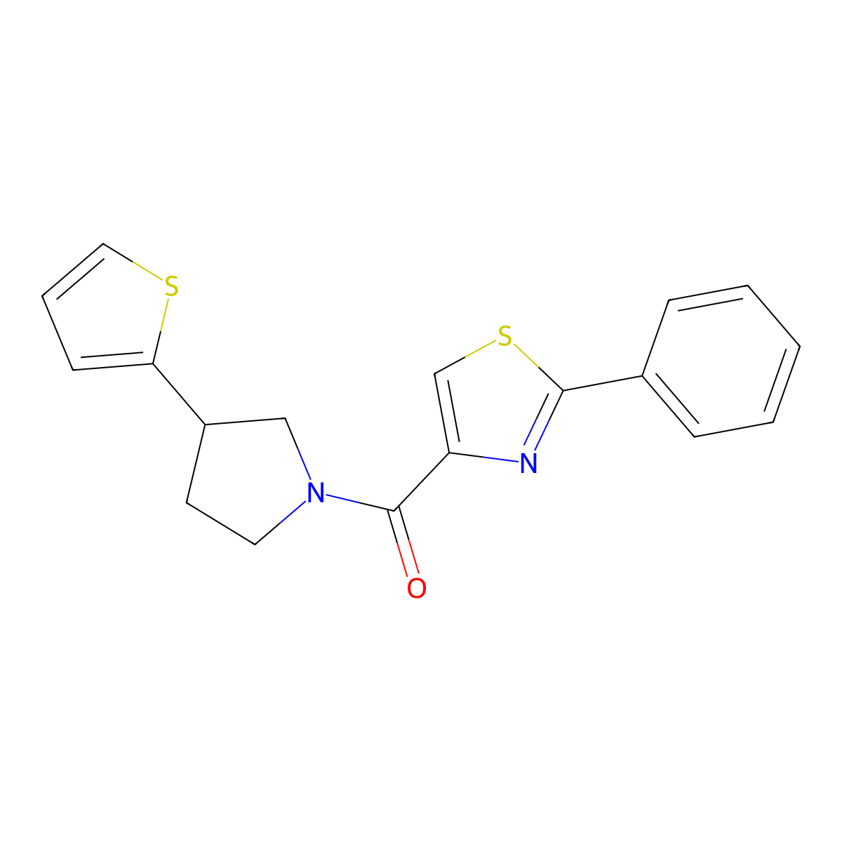 2-Phenyl-4-[3-(thiophen-2-yl)pyrrolidine-1-carbonyl]-1,3-thiazole molecular structure, CAS 2191267-30-6
