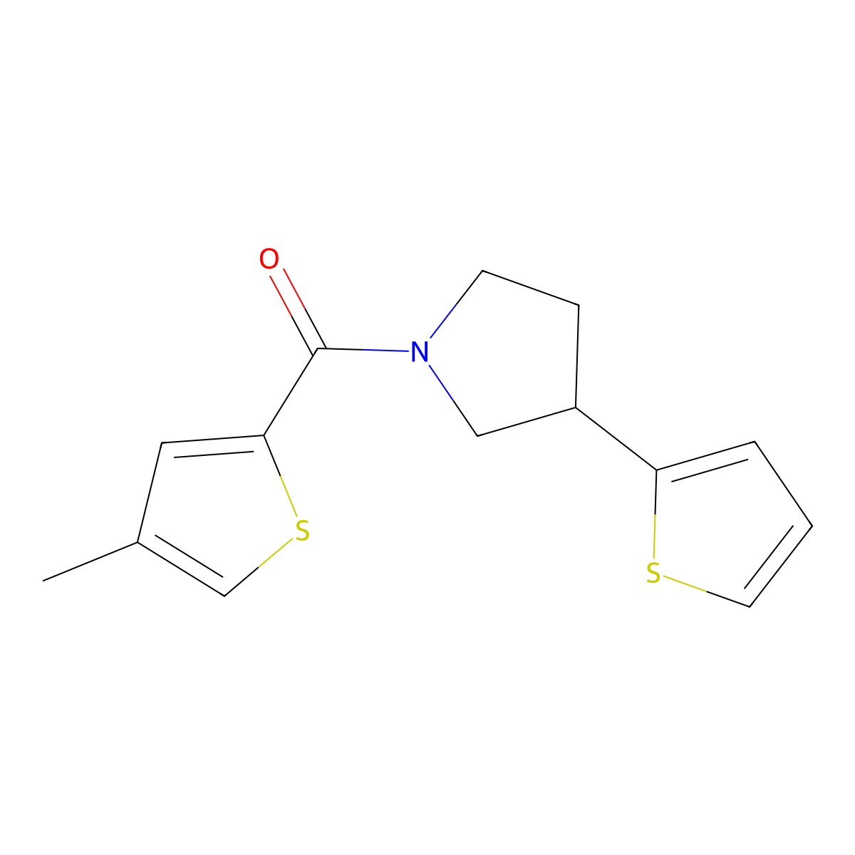 1-(4-Methylthiophene-2-carbonyl)-3-(thiophen-2-yl)pyrrolidine molecular structure, CAS 2191267-32-8