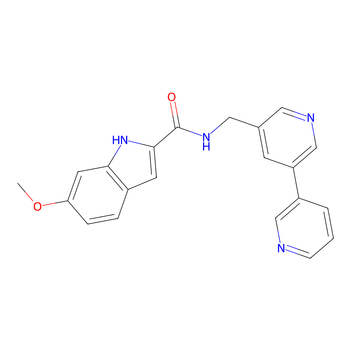 N-([3,3'-bipyridin]-5-ylmethyl)-6-methoxy-1H-indole-2-carboxamide molecular structure, CAS 2191267-41-9