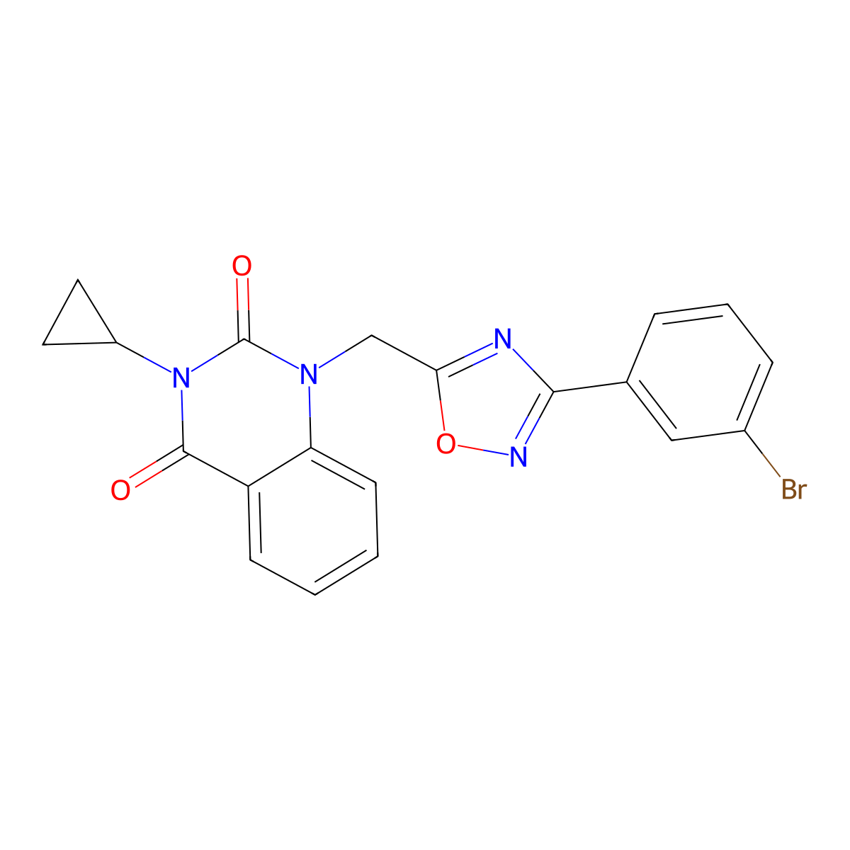 1-((3-(3-bromophenyl)-1,2,4-oxadiazol-5-yl)methyl)-3-cyclopropylquinazoline-2,4(1H,3H)-dione molecular structure, CAS 2191267-53-3