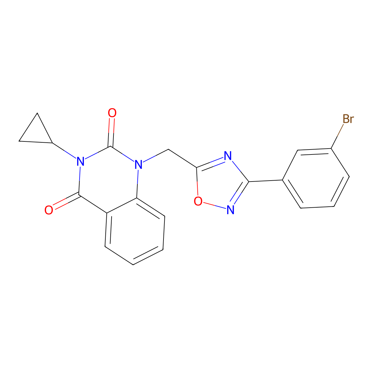 1-((3-(3-bromophenyl)-1,2,4-oxadiazol-5-yl)methyl)-3-cyclopropylquinazoline-2,4(1H,3H)-dione molecular structure, CAS 2191267-53-3