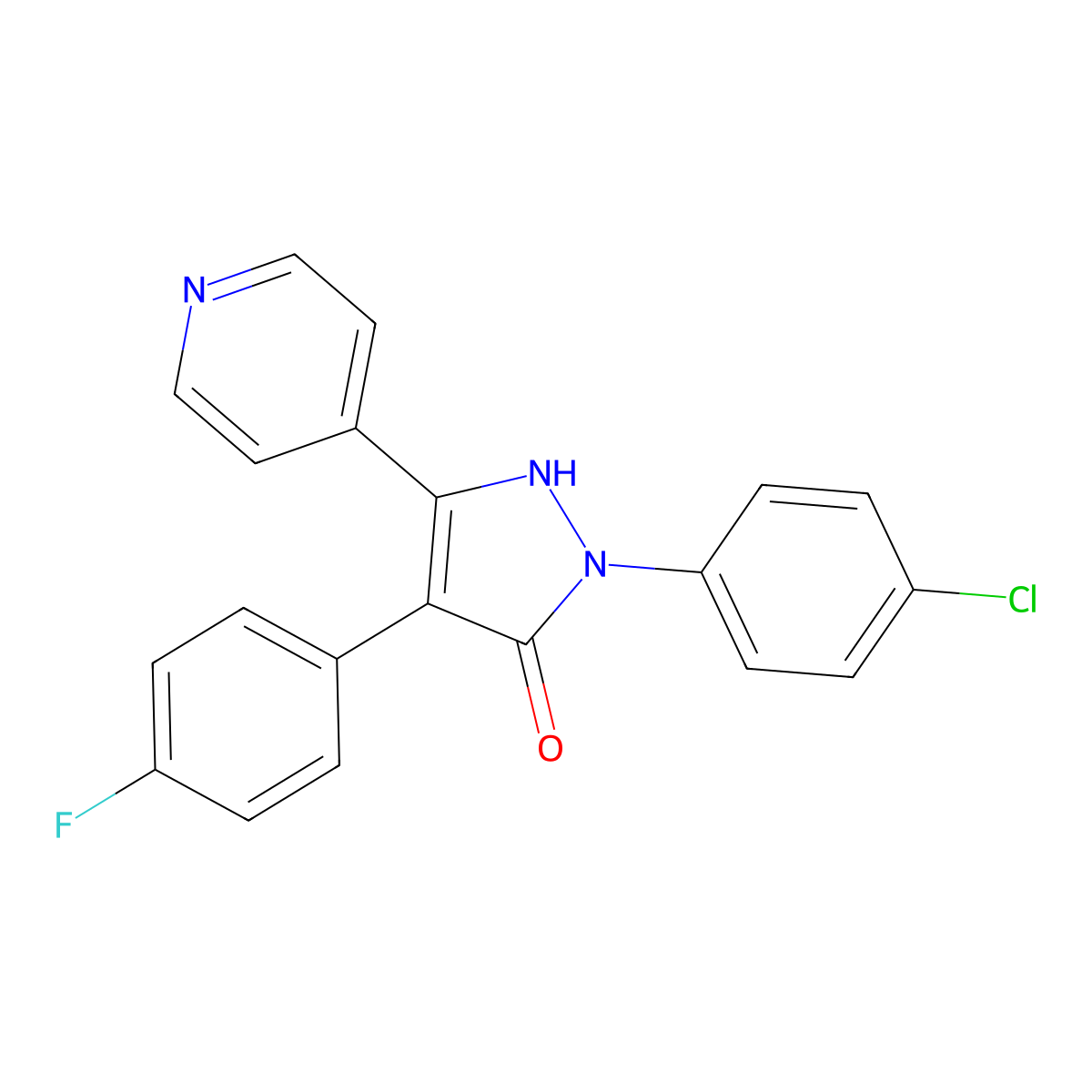 2-(4-Chlorophenyl)-4-(4-fluorophenyl)-1,2-dihydro-5-(4-pyridinyl)-3H-pyrazol-3-one molecular structure, CAS 219138-24-6