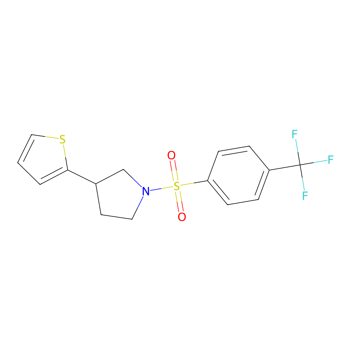 3-(Thiophen-2-yl)-1-((4-(trifluoromethyl)phenyl)sulfonyl)pyrrolidine molecular structure, CAS 2191401-17-7