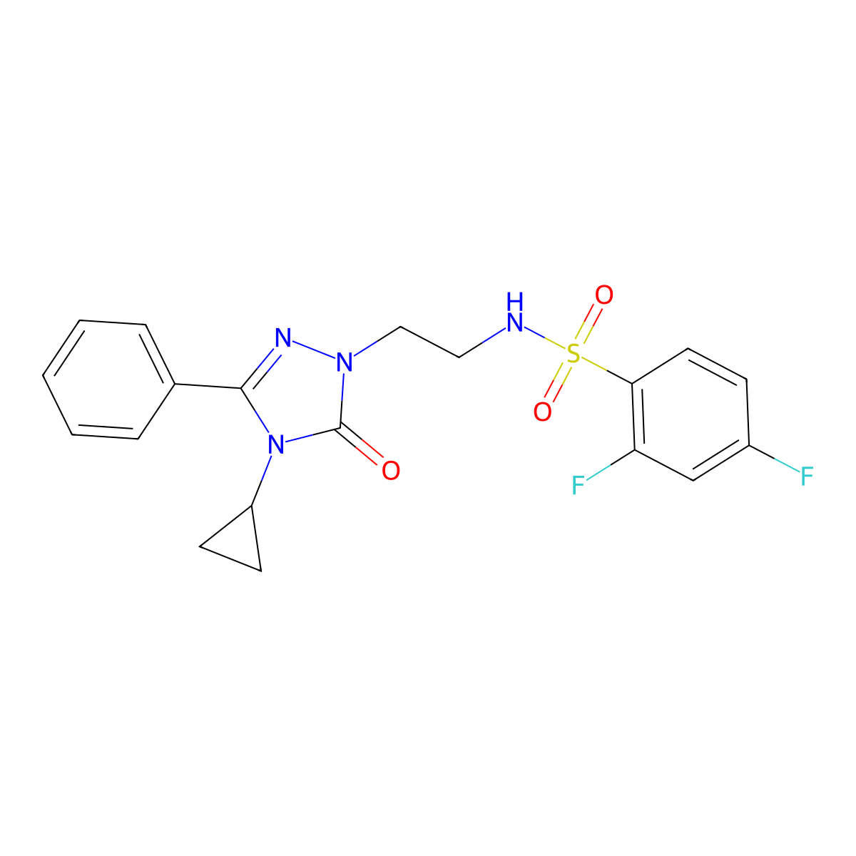 N-(2-(4-cyclopropyl-5-oxo-3-phenyl-4,5-dihydro-1H-1,2,4-triazol-1-yl)ethyl)-2,4-difluorobenzenesulfonamide molecular structure, CAS 2191402-65-8