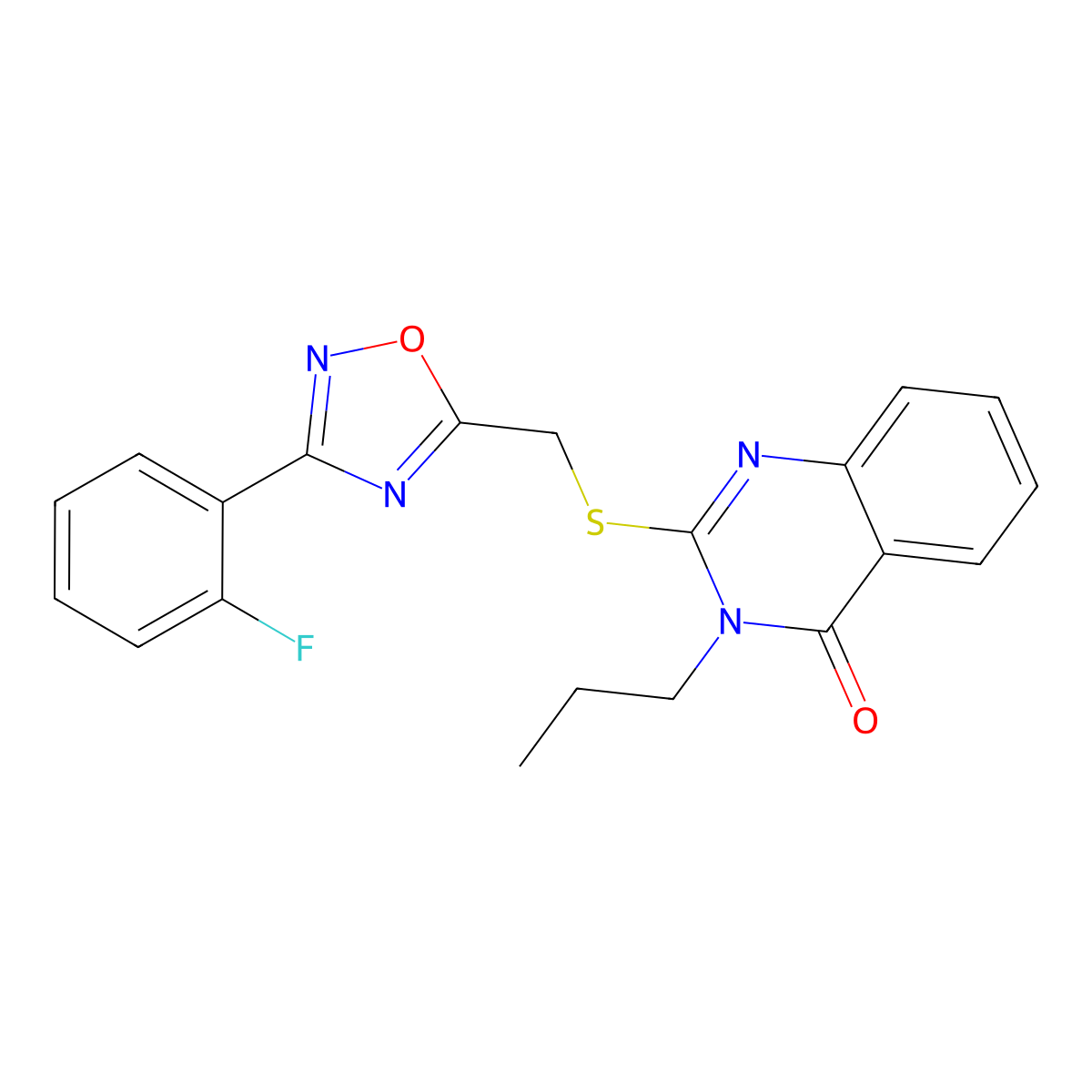 2-(((3-(2-fluorophenyl)-1,2,4-oxadiazol-5-yl)methyl)thio)-3-propylquinazolin-4(3H)-one molecular structure, CAS 2191402-68-1