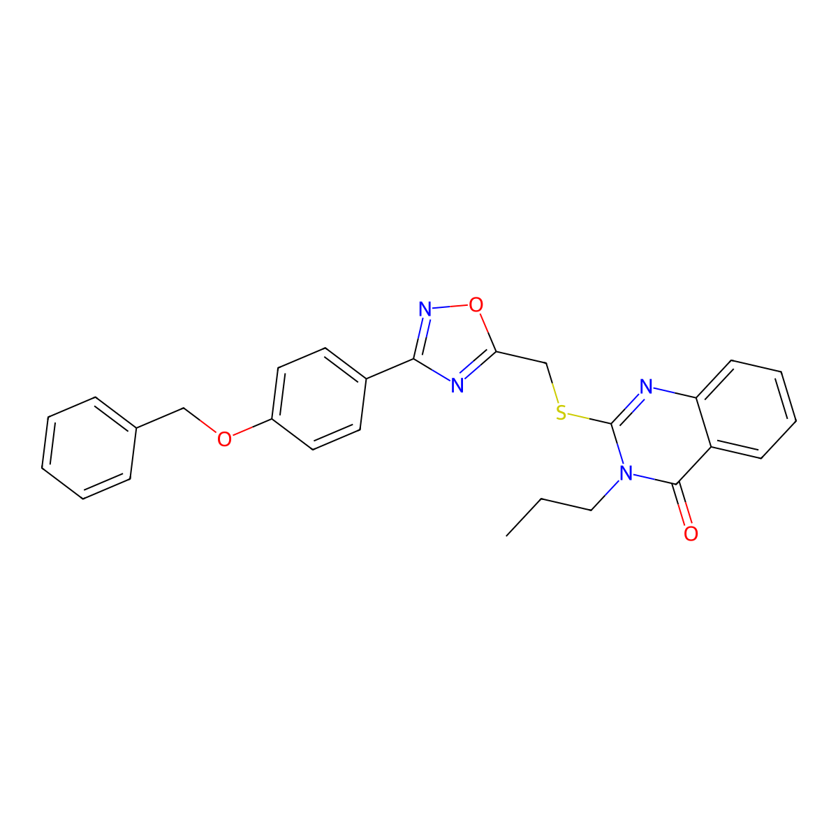 2-[({3-[4-(Benzyloxy)phenyl]-1,2,4-oxadiazol-5-yl}methyl)sulfanyl]-3-propyl-3,4-dihydroquinazolin-4-one molecular structure, CAS 2191402-69-2