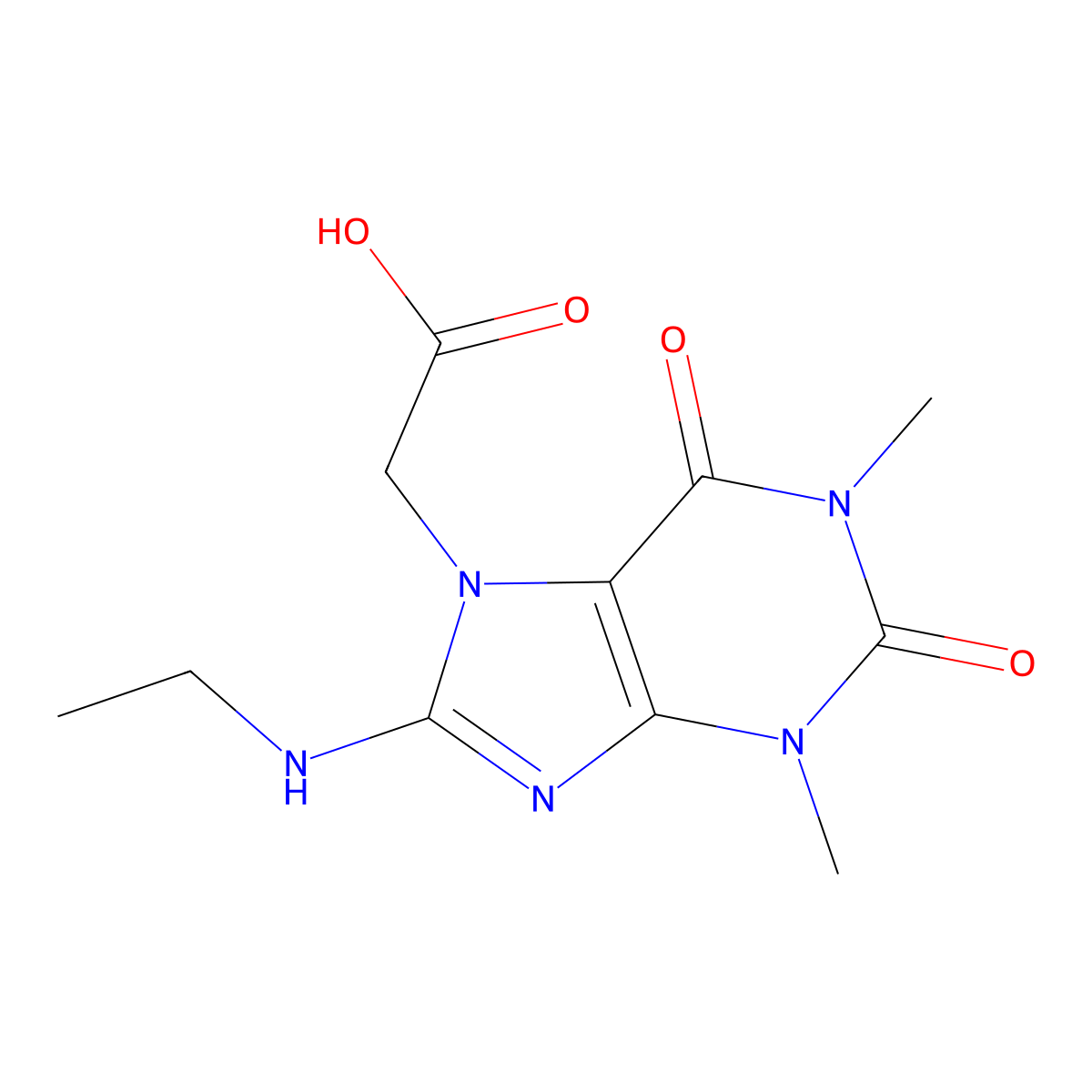 2-[8-(Ethylamino)-1,3-dimethyl-2,6-dioxopurin-7-yl]acetic acid molecular structure, CAS 2191402-74-9