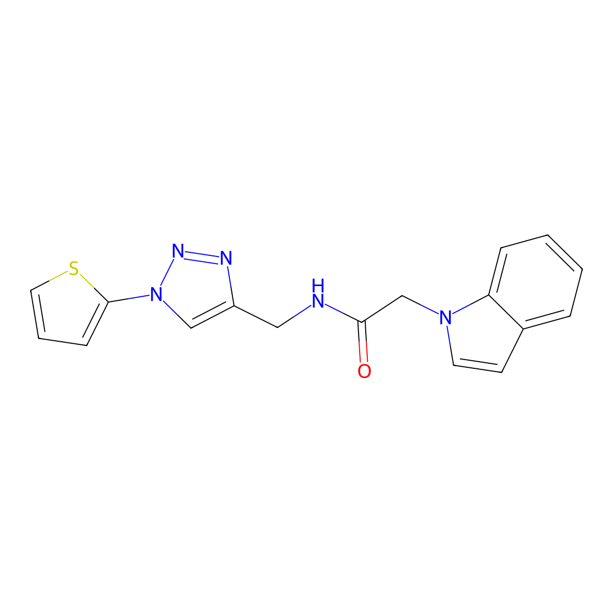 2-(1H-indol-1-yl)-N-{[1-(thiophen-2-yl)-1H-1,2,3-triazol-4-yl]methyl}acetamide molecular structure, CAS 2191403-88-8
