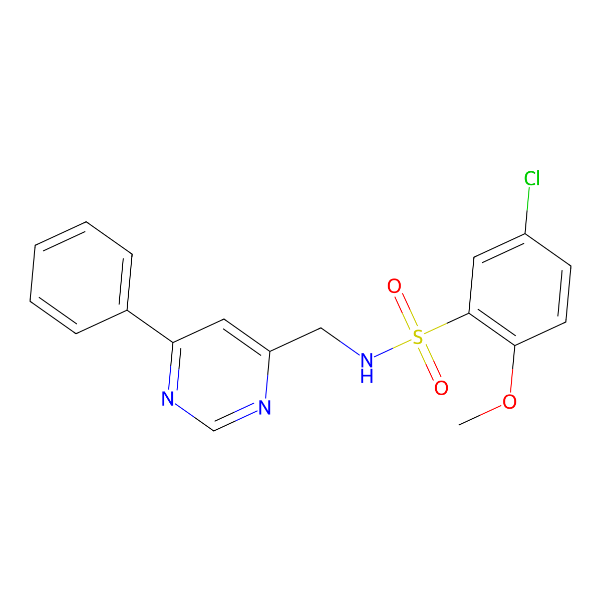 5-chloro-2-methoxy-N-((6-phenylpyrimidin-4-yl)methyl)benzenesulfonamide molecular structure, CAS 2191403-94-6