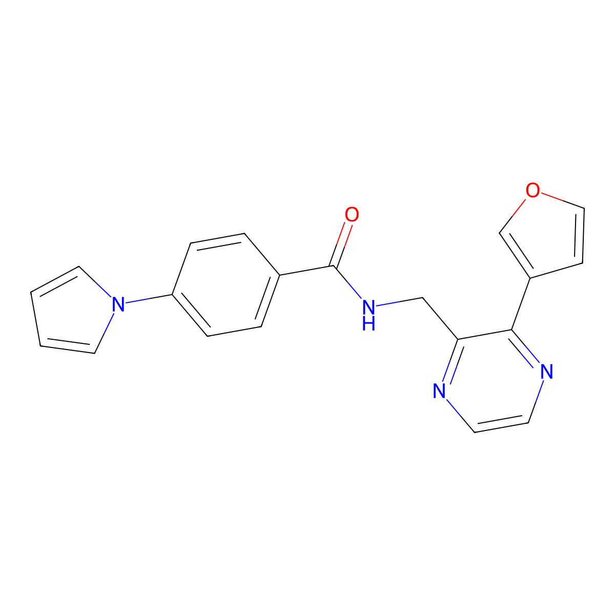 N-((3-(furan-3-yl)pyrazin-2-yl)methyl)-4-(1H-pyrrol-1-yl)benzamide molecular structure, CAS 2191404-03-0