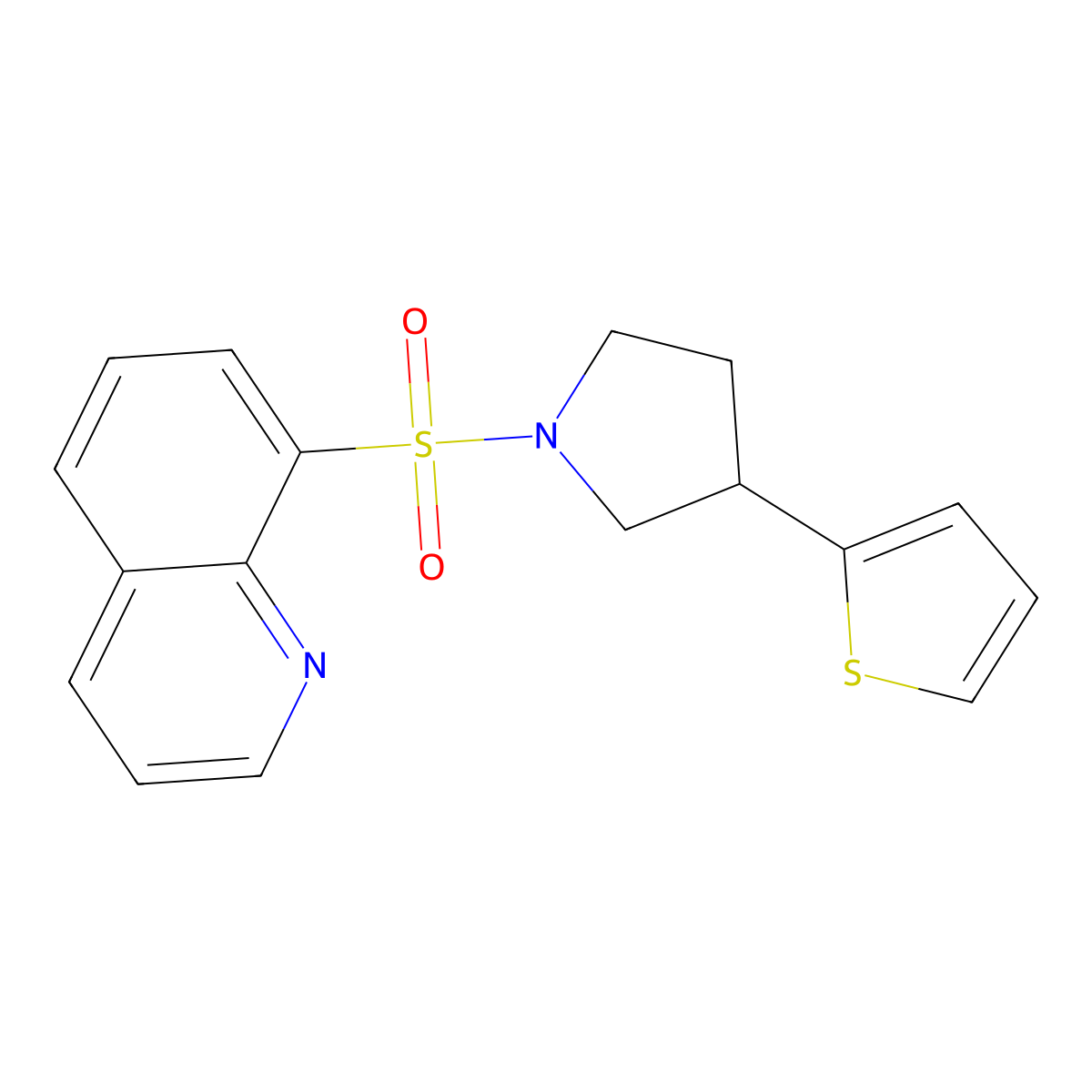 8-{[3-(Thiophen-2-yl)pyrrolidin-1-yl]sulfonyl}quinoline molecular structure, CAS 2191404-71-2