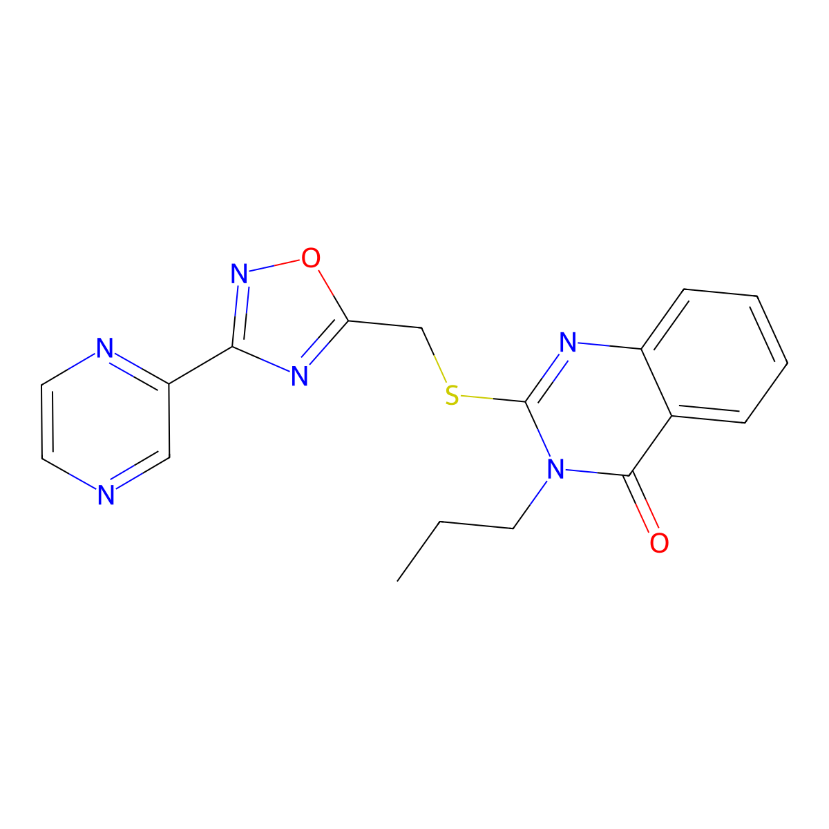 3-propyl-2-(((3-(pyrazin-2-yl)-1,2,4-oxadiazol-5-yl)methyl)thio)quinazolin-4(3H)-one molecular structure, CAS 2191404-73-4