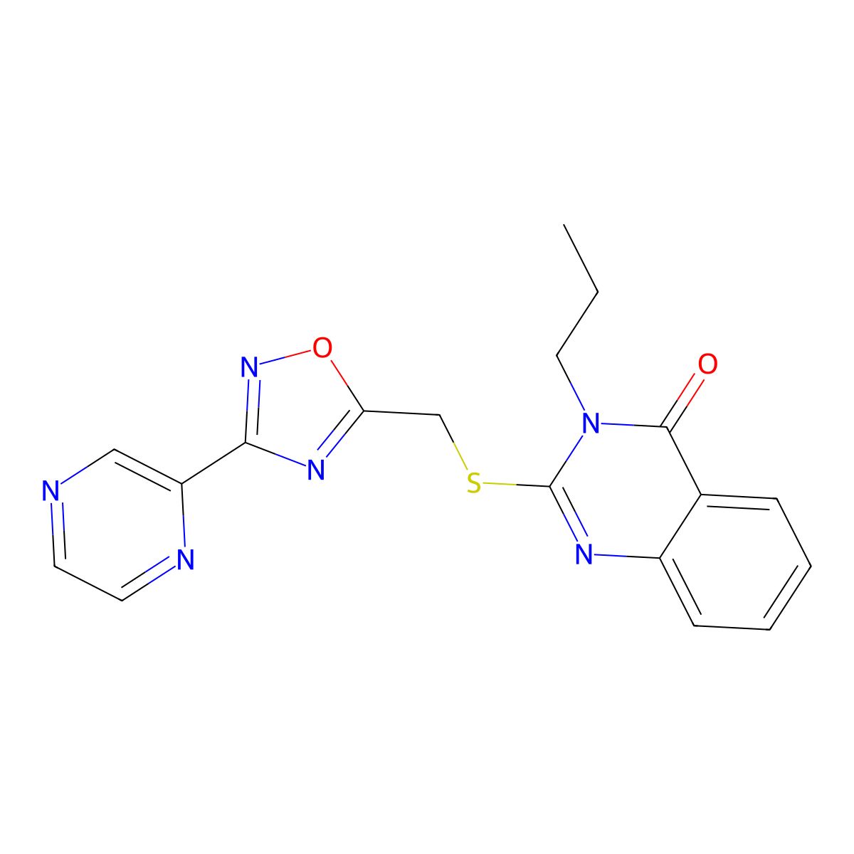 3-propyl-2-(((3-(pyrazin-2-yl)-1,2,4-oxadiazol-5-yl)methyl)thio)quinazolin-4(3H)-one molecular structure, CAS 2191404-73-4