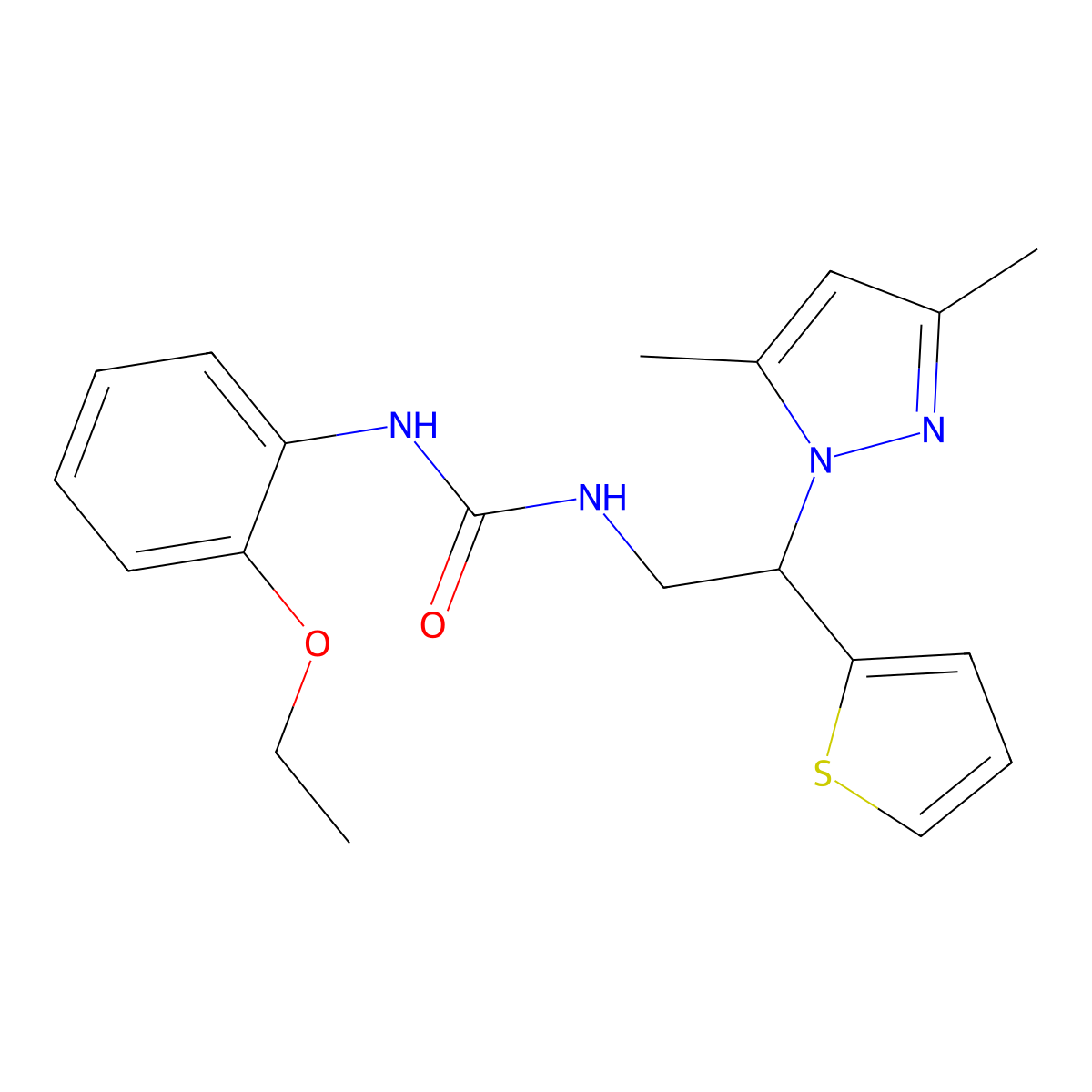 1-(2-(3,5-dimethyl-1H-pyrazol-1-yl)-2-(thiophen-2-yl)ethyl)-3-(2-ethoxyphenyl)urea molecular structure, CAS 2191404-78-9