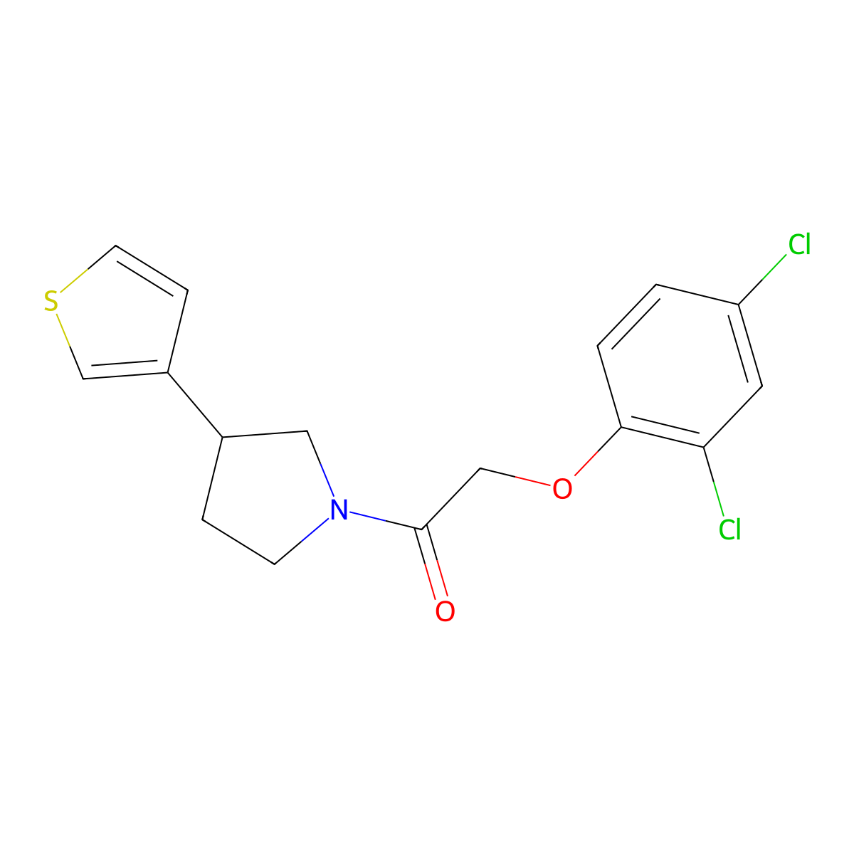 2-(2,4-Dichlorophenoxy)-1-(3-(thiophen-3-yl)pyrrolidin-1-yl)ethan-1-one molecular structure, CAS 2191404-87-0