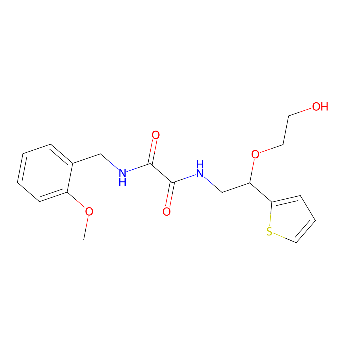 N-[2-(2-hydroxyethoxy)-2-(thiophen-2-yl)ethyl]-N'-[(2-methoxyphenyl)methyl]ethanediamide molecular structure, CAS 2191404-98-3