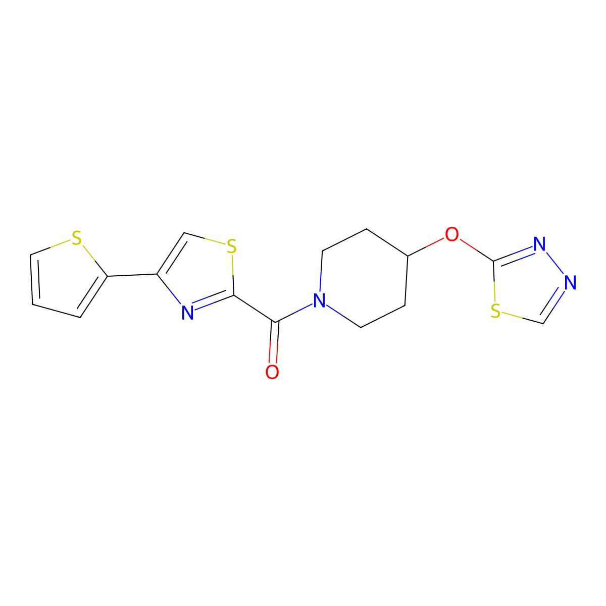 (4-((1,3,4-Thiadiazol-2-yl)oxy)piperidin-1-yl)(4-(thiophen-2-yl)thiazol-2-yl)methanone molecular structure, CAS 2191405-12-4