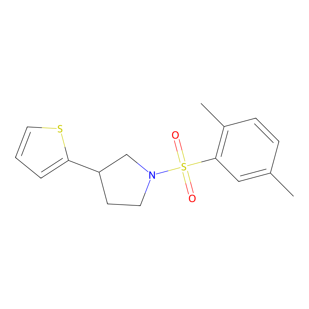 1-(2,5-Dimethylbenzenesulfonyl)-3-(thiophen-2-yl)pyrrolidine molecular structure, CAS 2191405-17-9