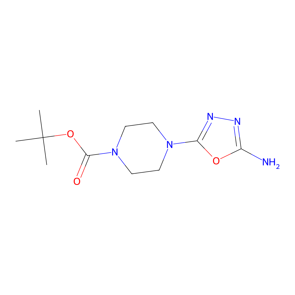Tert-butyl 4-(5-amino-1,3,4-oxadiazol-2-yl)piperazine-1-carboxylate molecular structure, CAS 2191446-18-9