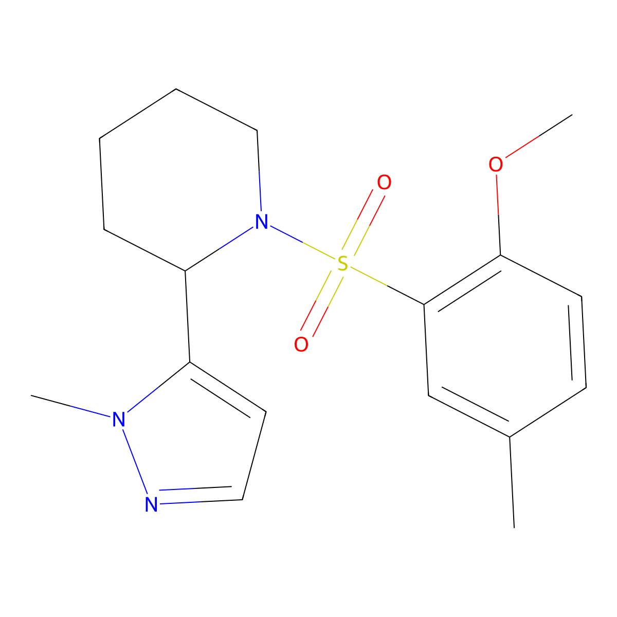 1-(2-methoxy-5-methylbenzenesulfonyl)-2-(1-methyl-1H-pyrazol-5-yl)piperidine molecular structure, CAS 2191906-39-3