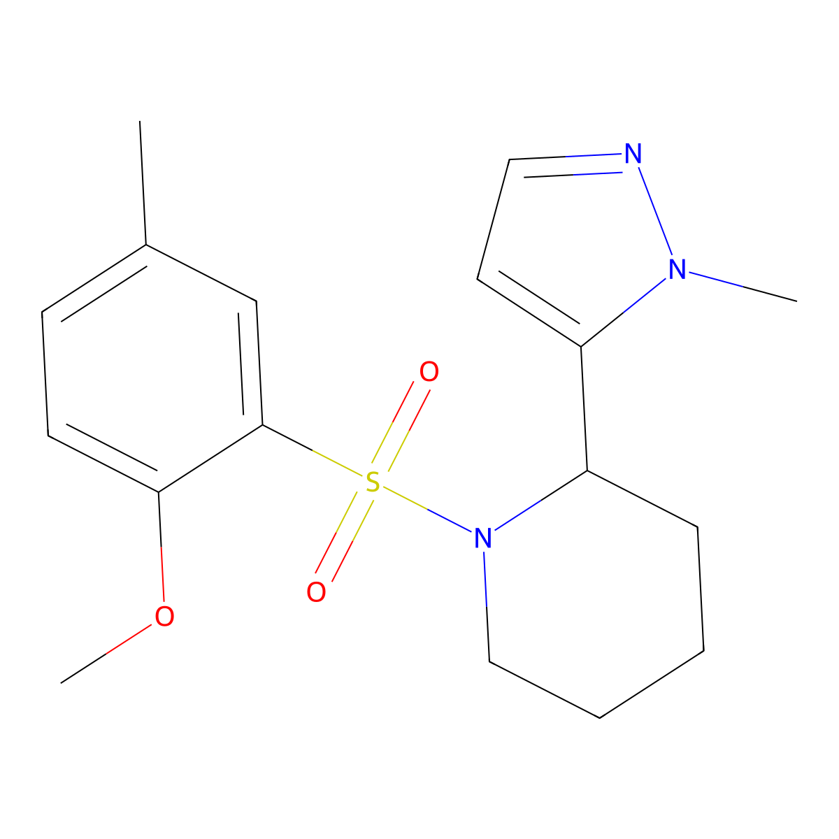 1-(2-methoxy-5-methylbenzenesulfonyl)-2-(1-methyl-1H-pyrazol-5-yl)piperidine molecular structure, CAS 2191906-39-3