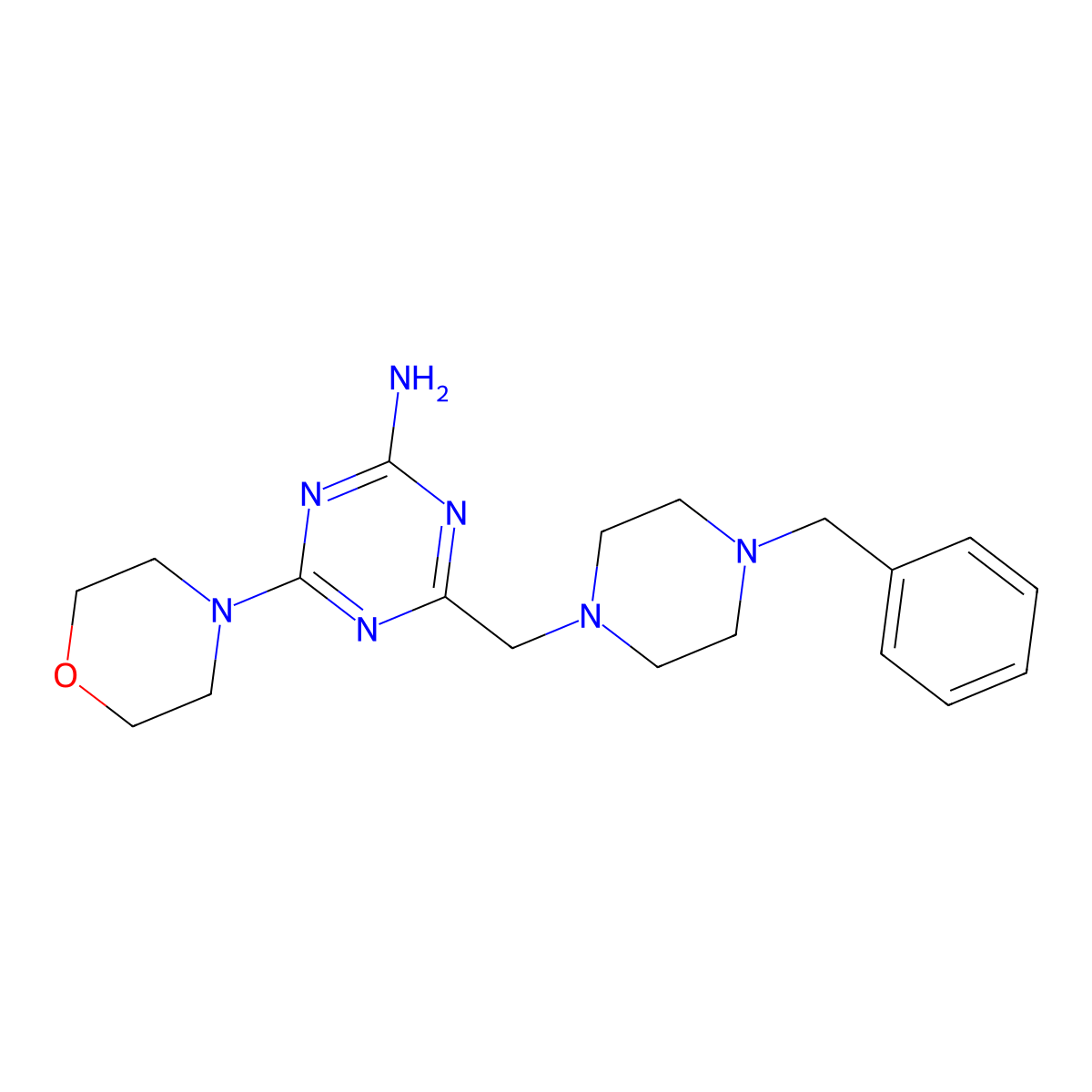 s-Triazine, 2-amino-4-((4-benzyl-1-piperazinyl)methyl)-6-morpholino- molecular structure, CAS 21921-65-3