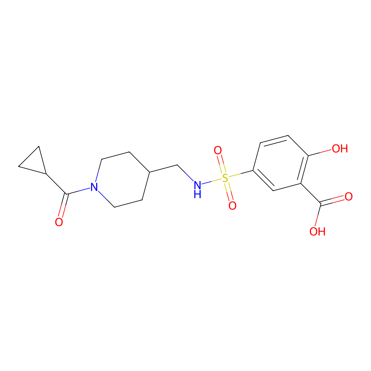 5-[({[1-(Cyclopropylcarbonyl)piperidin-4-yl]methyl}amino)sulfonyl]-2-hydroxybenzoic acid molecular structure, CAS 2192689-96-4