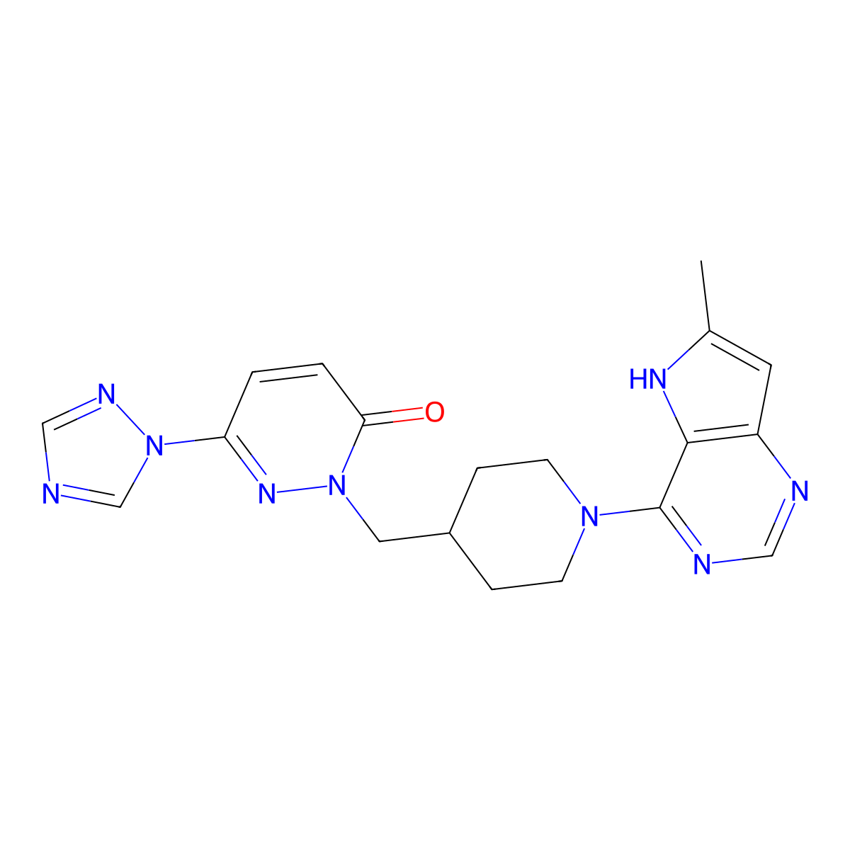 2-[(1-{6-methyl-5H-pyrrolo[3,2-d]pyrimidin-4-yl}piperidin-4-yl)methyl]-6-(1H-1,2,4-triazol-1-yl)-2,3-dihydropyridazin-3-one molecular structure, CAS 2192744-99-1