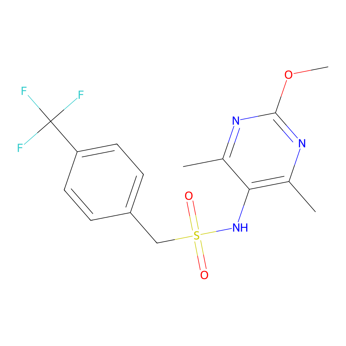 N-(2-methoxy-4,6-dimethylpyrimidin-5-yl)-1-[4-(trifluoromethyl)phenyl]methanesulfonamide molecular structure, CAS 2192745-00-7