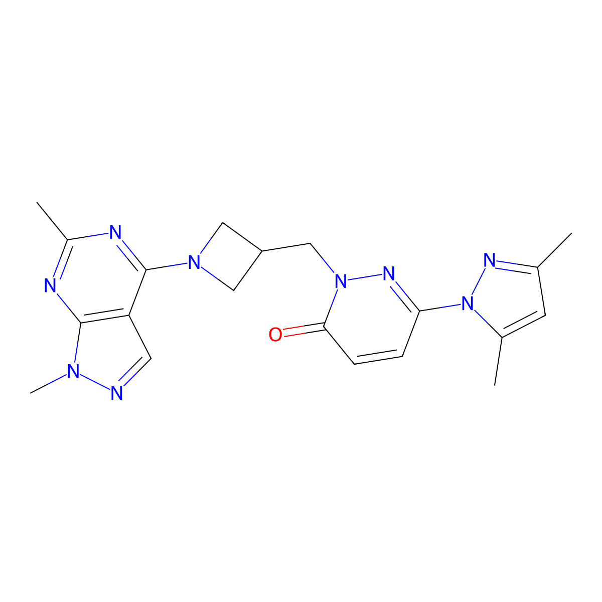 6-(3,5-dimethyl-1H-pyrazol-1-yl)-2-[(1-{1,6-dimethyl-1H-pyrazolo[3,4-d]pyrimidin-4-yl}azetidin-3-yl)methyl]-2,3-dihydropyridazin-3-one molecular structure, CAS 2192745-08-5