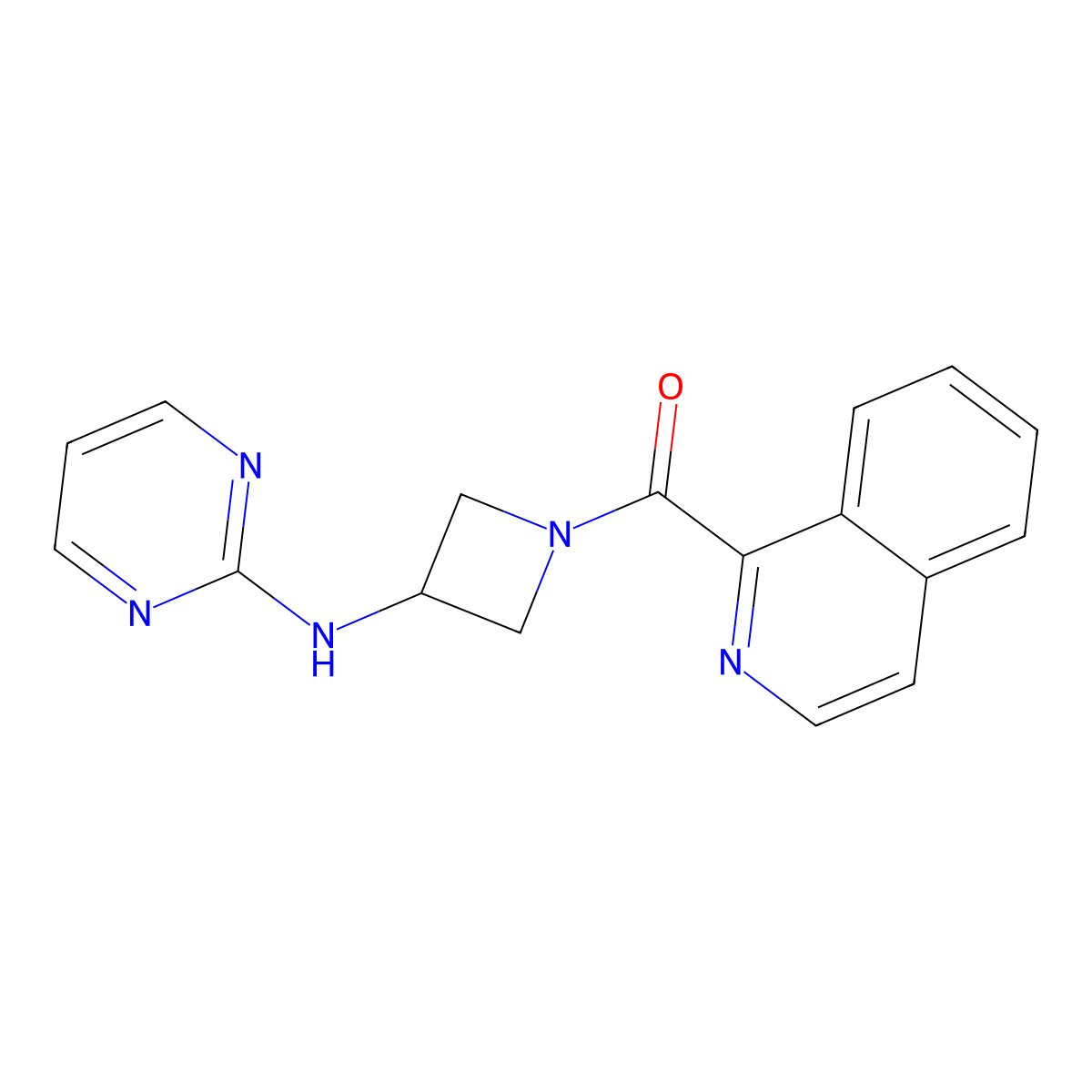 Isoquinolin-1-yl(3-(pyrimidin-2-ylamino)azetidin-1-yl)methanone molecular structure, CAS 2192745-25-6