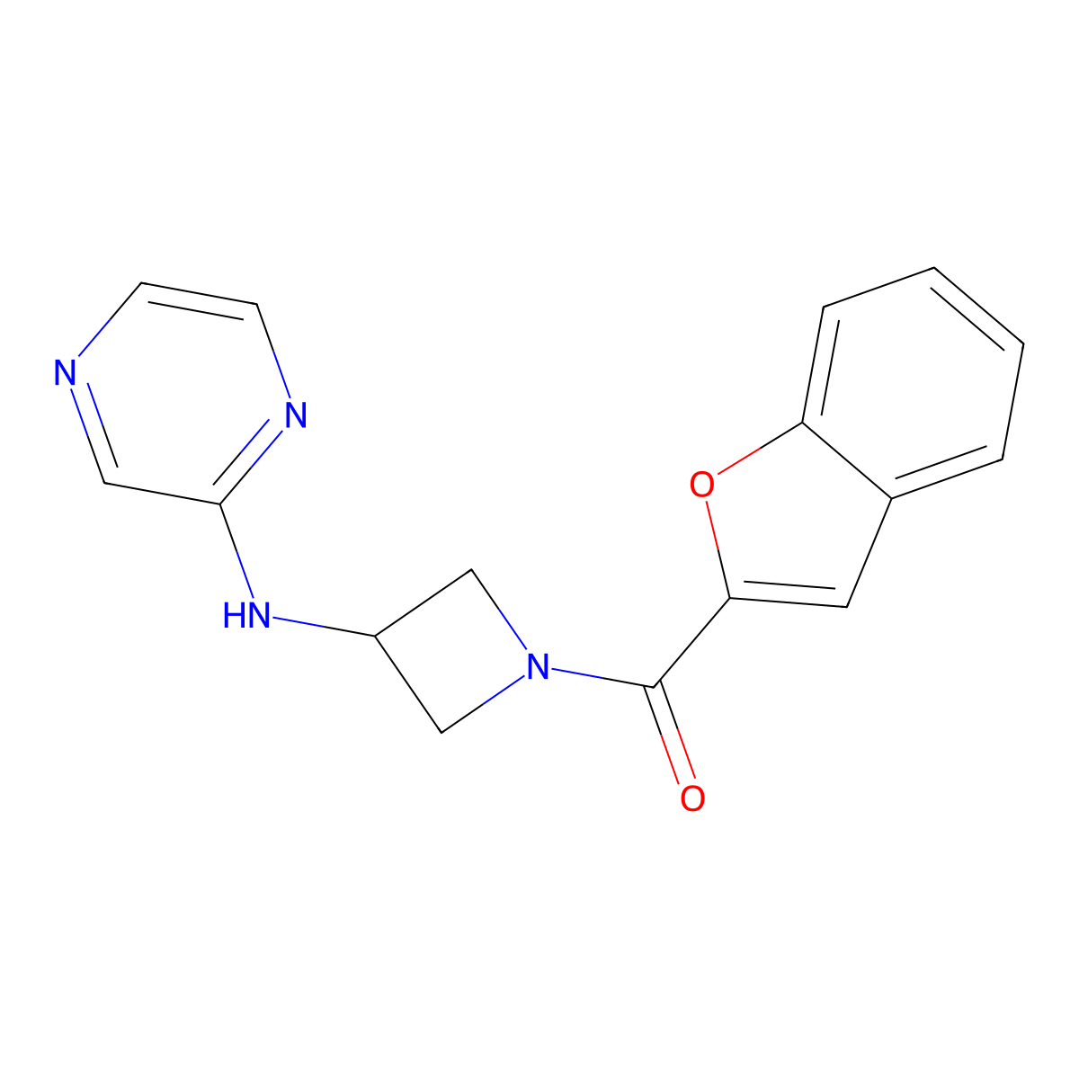 Benzofuran-2-yl(3-(pyrazin-2-ylamino)azetidin-1-yl)methanone molecular structure, CAS 2192745-33-6