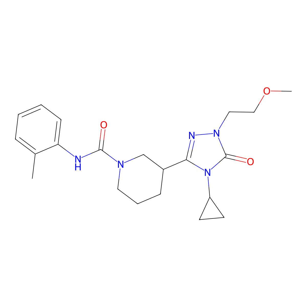 3-(4-cyclopropyl-1-(2-methoxyethyl)-5-oxo-4,5-dihydro-1H-1,2,4-triazol-3-yl)-N-(o-tolyl)piperidine-1-carboxamide molecular structure, CAS 2192745-36-9