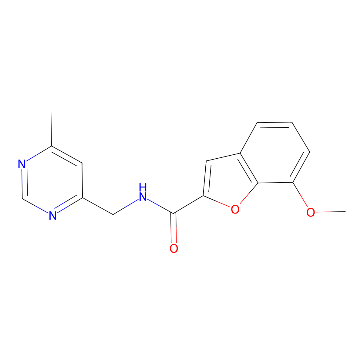7-methoxy-N-((6-methylpyrimidin-4-yl)methyl)benzofuran-2-carboxamide molecular structure, CAS 2192745-55-2