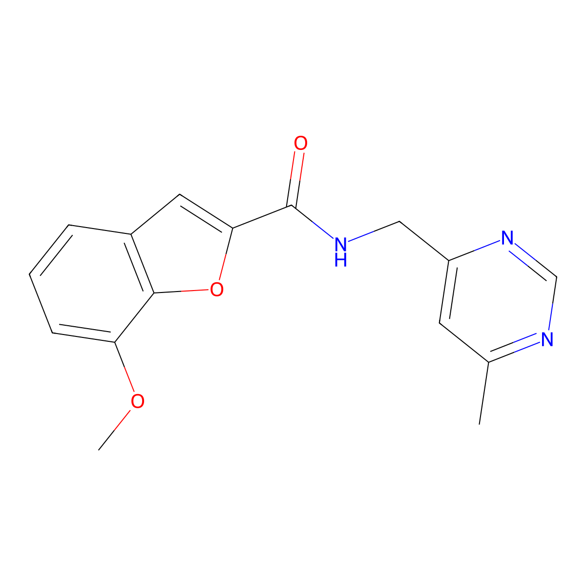 7-methoxy-N-((6-methylpyrimidin-4-yl)methyl)benzofuran-2-carboxamide molecular structure, CAS 2192745-55-2