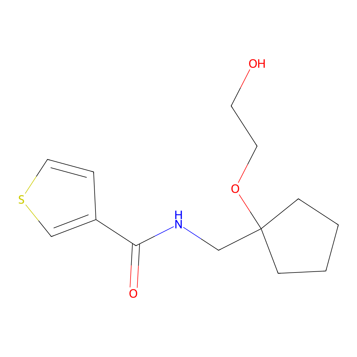 N-((1-(2-hydroxyethoxy)cyclopentyl)methyl)thiophene-3-carboxamide molecular structure, CAS 2192745-64-3