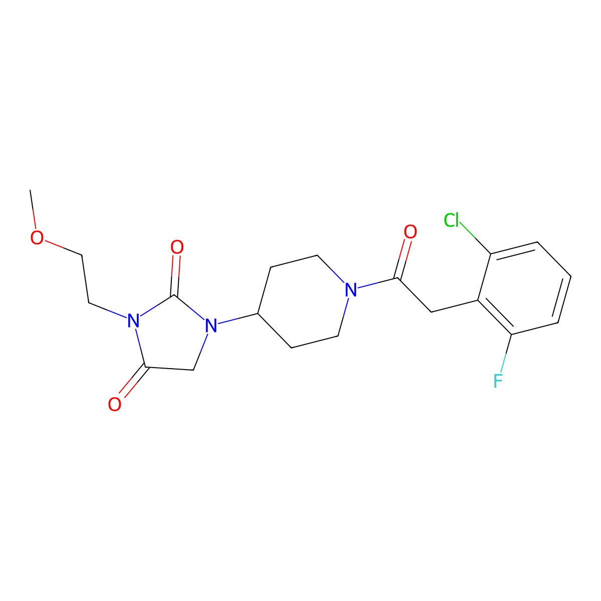 1-(1-(2-(2-Chloro-6-fluorophenyl)acetyl)piperidin-4-yl)-3-(2-methoxyethyl)imidazolidine-2,4-dione molecular structure, CAS 2192746-12-4