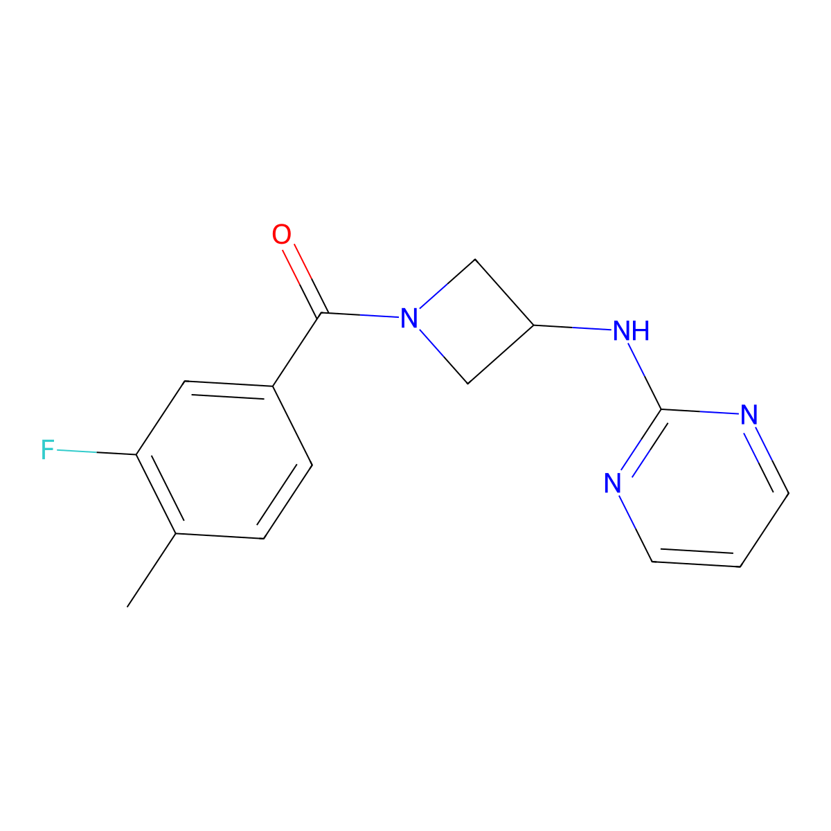 (3-Fluoro-4-methylphenyl)(3-(pyrimidin-2-ylamino)azetidin-1-yl)methanone molecular structure, CAS 2192746-39-5