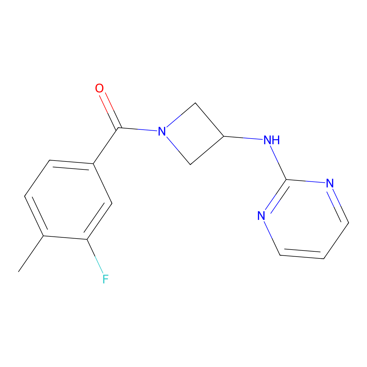 (3-Fluoro-4-methylphenyl)(3-(pyrimidin-2-ylamino)azetidin-1-yl)methanone molecular structure, CAS 2192746-39-5