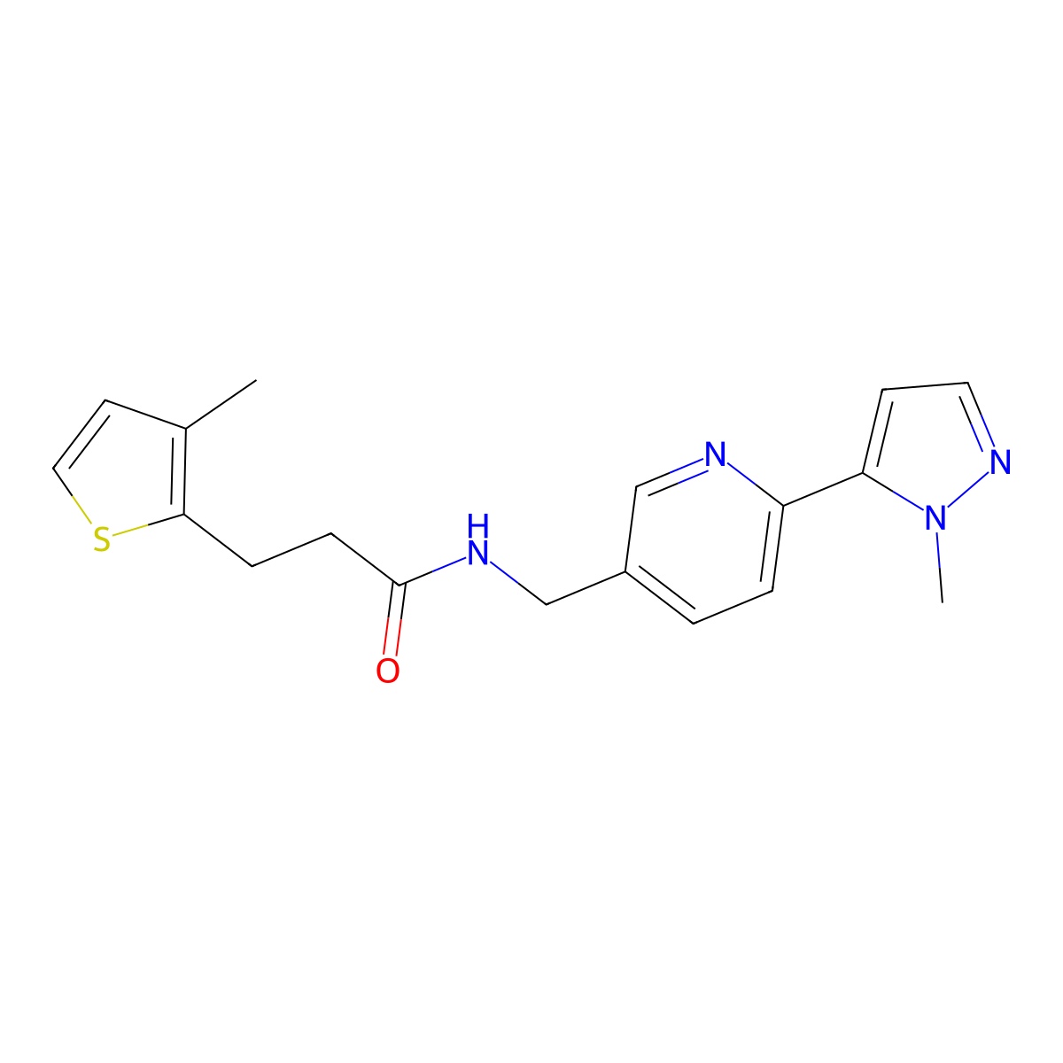 N-{[6-(1-methyl-1H-pyrazol-5-yl)pyridin-3-yl]methyl}-3-(3-methylthiophen-2-yl)propanamide molecular structure, CAS 2192746-61-3