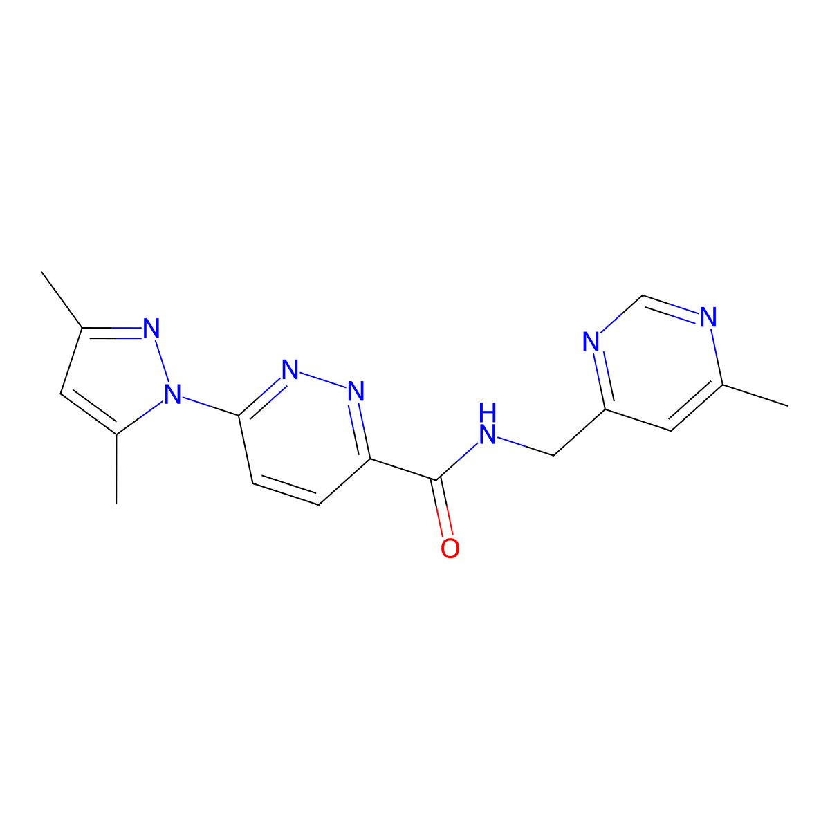 6-(3,5-dimethyl-1H-pyrazol-1-yl)-N-[(6-methylpyrimidin-4-yl)methyl]pyridazine-3-carboxamide molecular structure, CAS 2192746-77-1