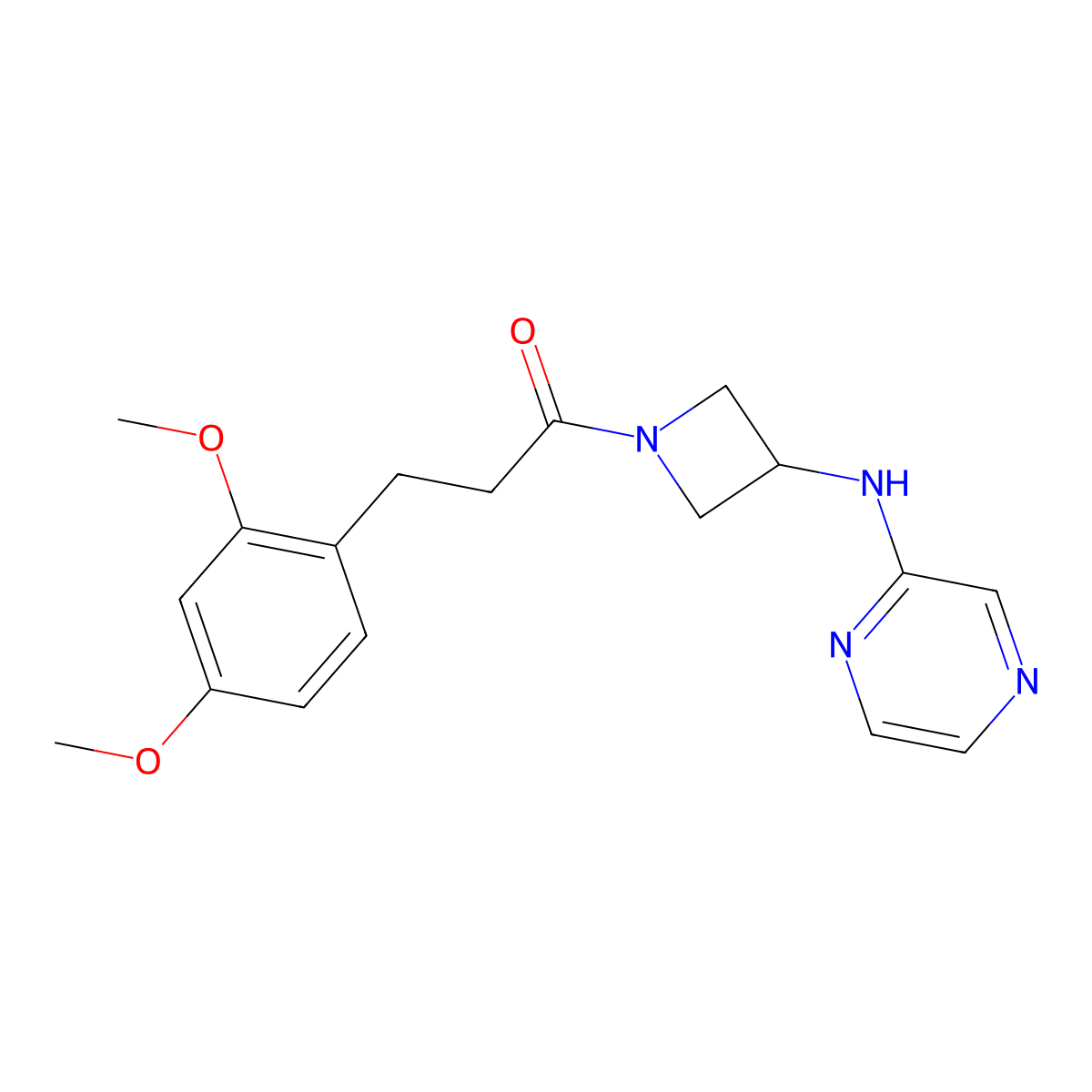 3-(2,4-Dimethoxyphenyl)-1-(3-(pyrazin-2-ylamino)azetidin-1-yl)propan-1-one molecular structure, CAS 2192746-98-6