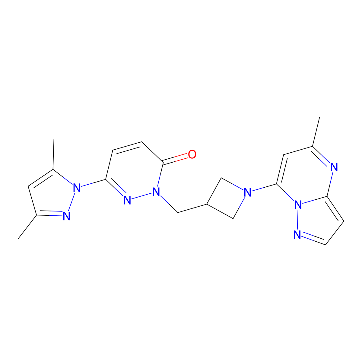 6-(3,5-dimethyl-1H-pyrazol-1-yl)-2-[(1-{5-methylpyrazolo[1,5-a]pyrimidin-7-yl}azetidin-3-yl)methyl]-2,3-dihydropyridazin-3-one molecular structure, CAS 2192747-02-5