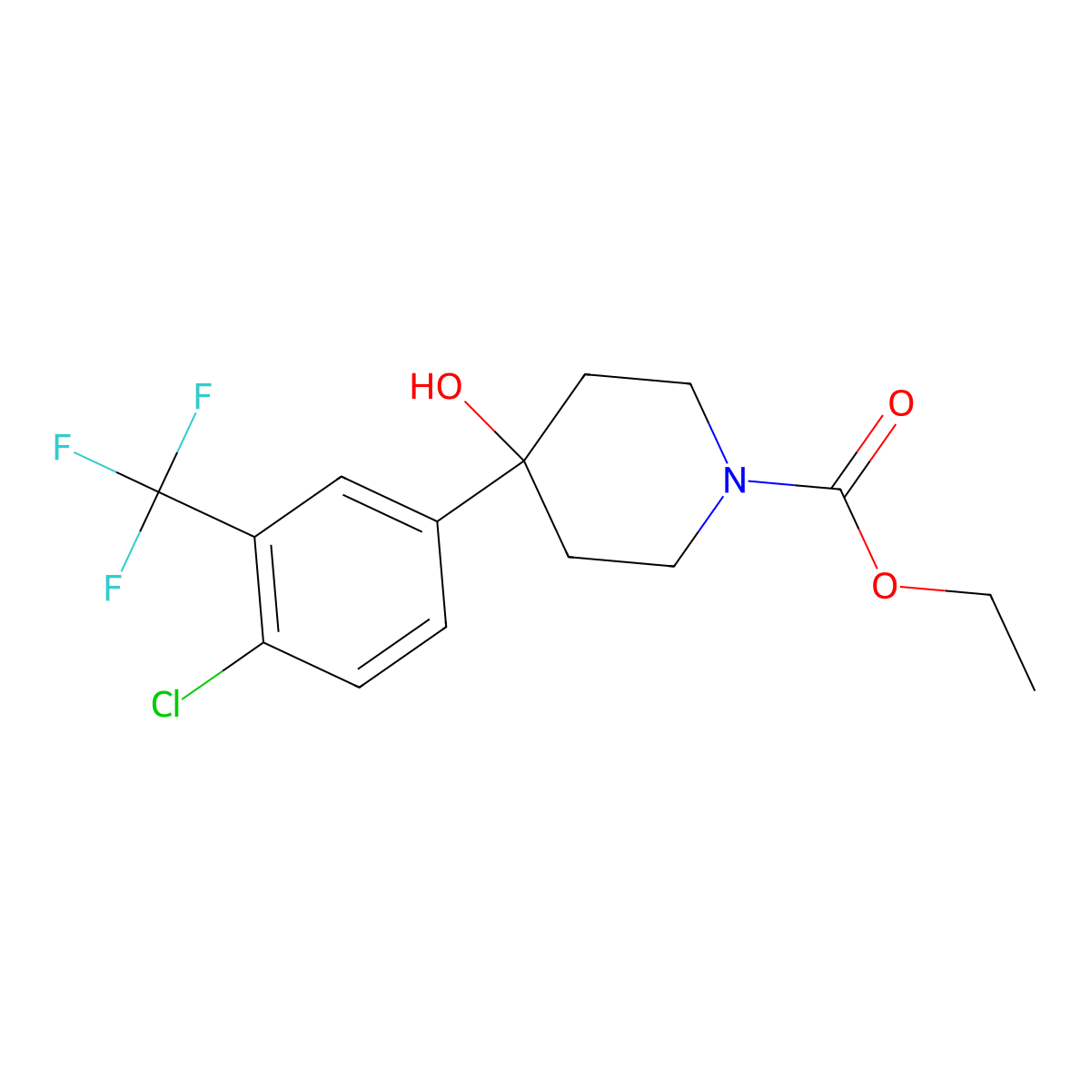 Ethyl 4-(4-chloro-3-(trifluoromethyl)phenyl)-4-hydroxypiperidine-1-carboxylate molecular structure, CAS 21928-40-5