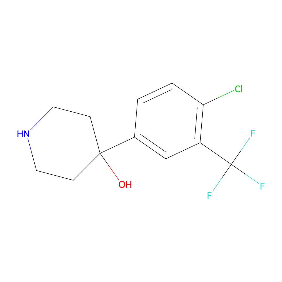 4-(4-Chloro-3-(trifluoromethyl)phenyl)piperidin-4-ol molecular structure, CAS 21928-50-7