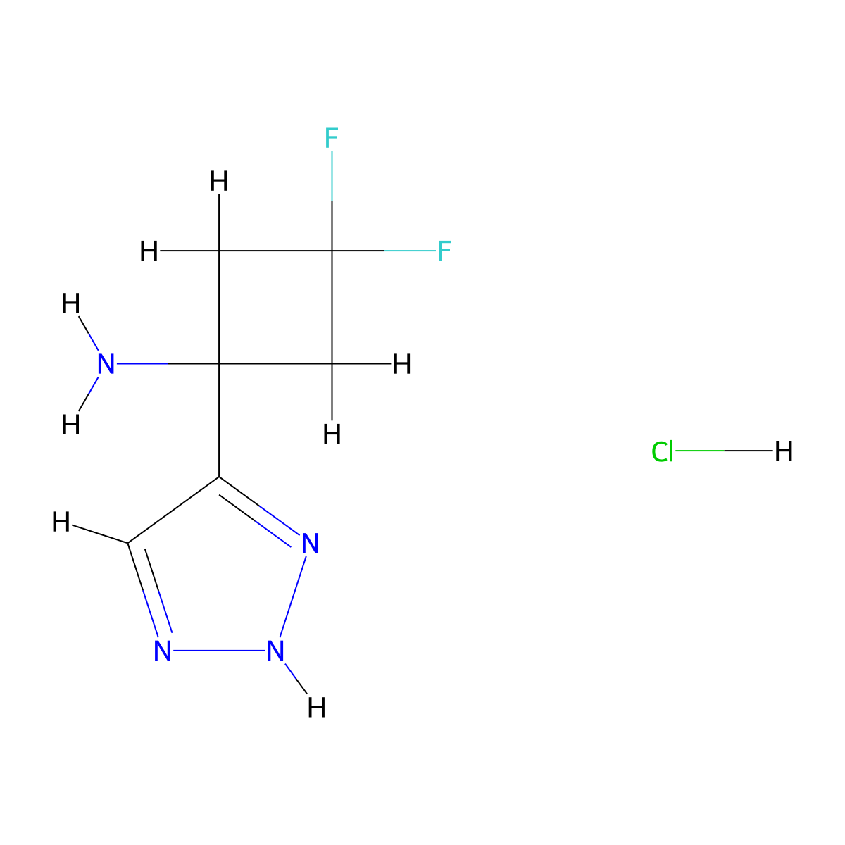 3,3-difluoro-1-(1H-triazol-5-yl)cyclobutanamine;hydrochloride molecular structure, CAS 2193057-66-6
