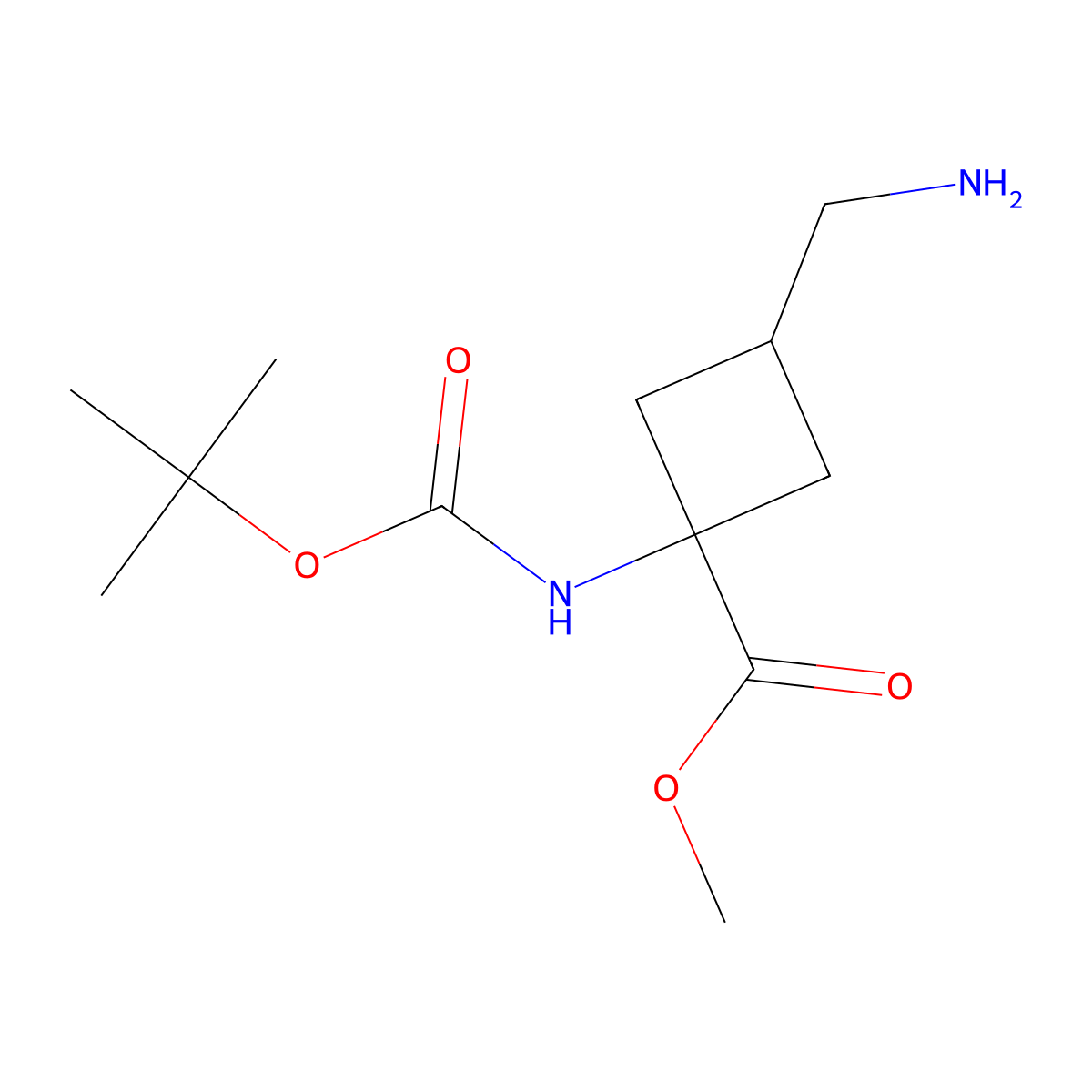 Methyl 3-(aminomethyl)-1-{[(tert-butoxy)carbonyl]amino}cyclobutane-1-carboxylate molecular structure, CAS 2193059-00-4
