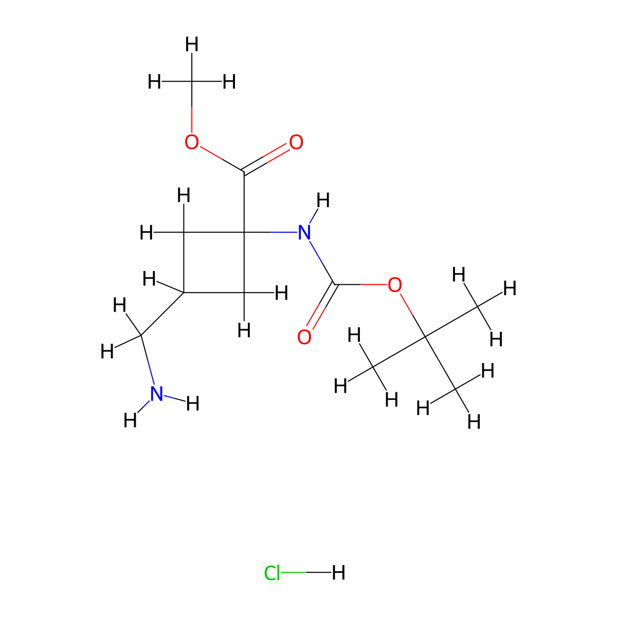 Methyl 3-(aminomethyl)-1-{[(tert-butoxy)carbonyl]amino}cyclobutane-1-carboxylate hydrochloride molecular structure, CAS 2193059-01-5