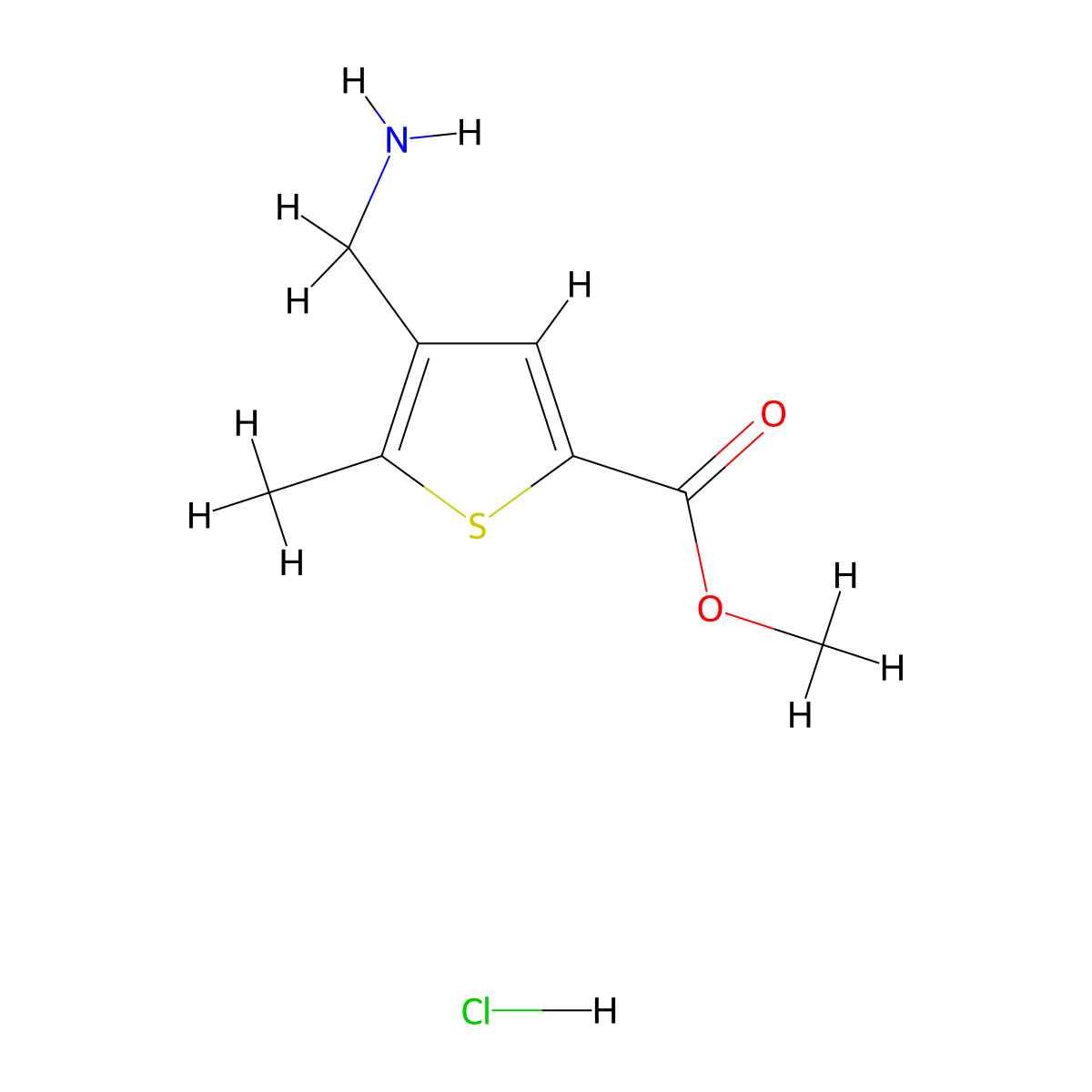 Methyl 4-(aminomethyl)-5-methylthiophene-2-carboxylate hydrochloride molecular structure, CAS 2193059-15-1