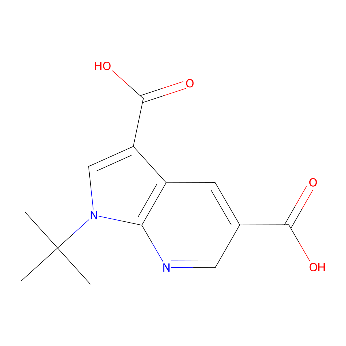 1-tert-butyl-1H-pyrrolo[2,3-b]pyridine-3,5-dicarboxylic acid molecular structure, CAS 2193059-30-0
